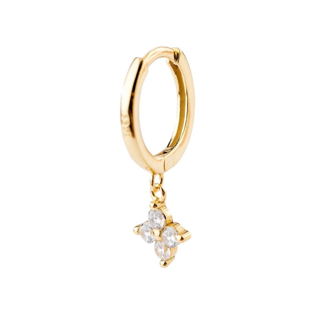 Crystal Flower Pendant Charm Hoop Earring in Gold - Picture 5 of 11